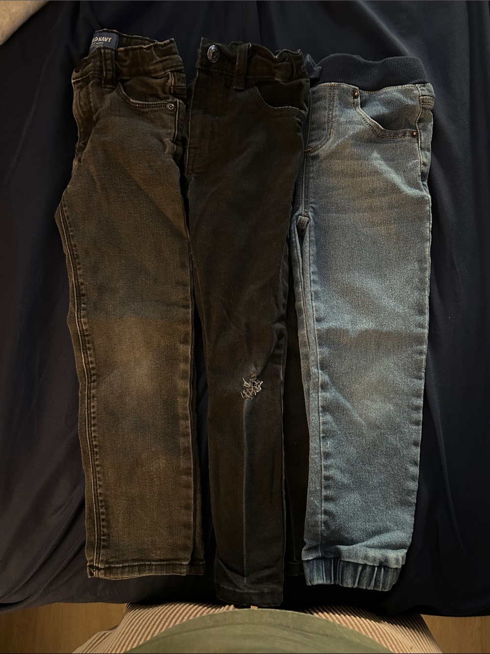 Old Navy Kids Slim Bottoms in Black, Dark Olive, and Washed Blue